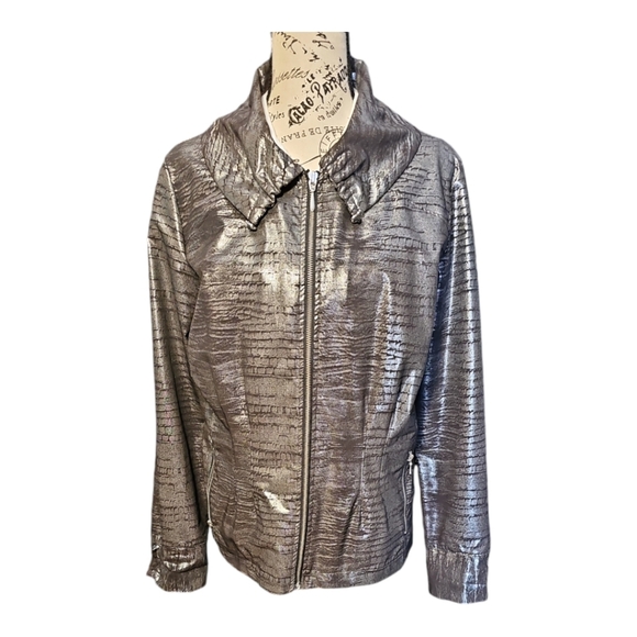 Chico's Lightweight Metallic Silver Shirt Jacket - Picture 2 of 9